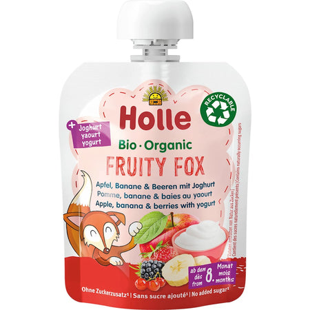 Holle Fruity Fox pomme, banane & baies au yaourt, dès 8 mois (85 g)