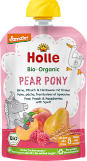 Holle Purée en sachet Pear Pony, poire, pêche & framboise avec épeautre (100 g)