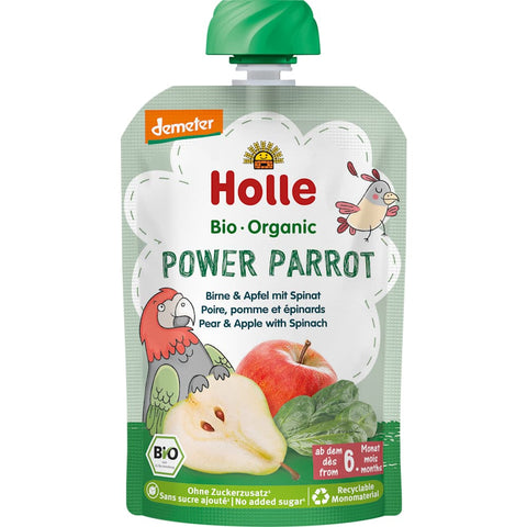 Holle Quetschie Power Papagei Birne & Apfel mit Spinat ab 6 Monaten (100 g)