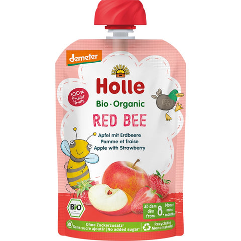 Holle Quetschie Red Bee, Pomme & Fraise dès 8 mois (100 g)
