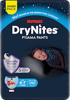 HUGGIES DryNites Pyjama Pants garçons (4-7 ans), Jumbopack (16 pièces)