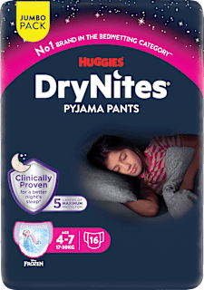 HUGGIES DryNites Pyjama Pants filles 4-7 ans, Jumbopack, 16 pièces