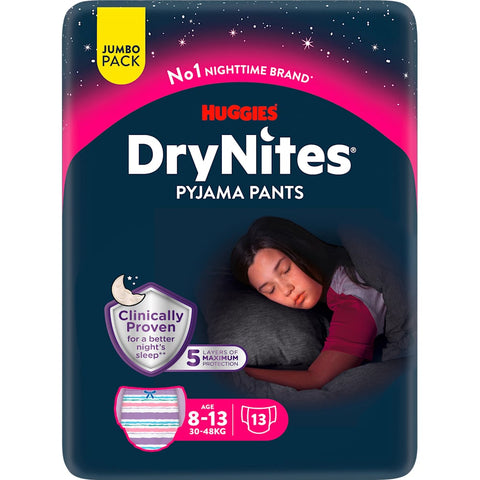 HUGGIES DryNites Pyjama Pants filles 8-13 ans, pack géant, 13 pièces