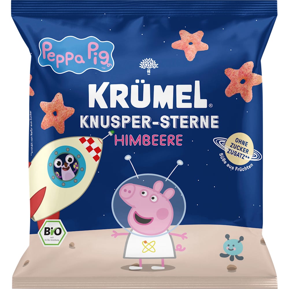 KRÜMEL Snack pour enfants Peppa Pig étoiles croustillantes à la framboise dès 3 ans (20 g)