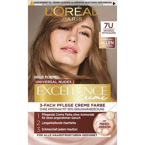 L'Oréal Paris Excellence Crème Nude Färbung 7U Mittelblond (1 Stück)