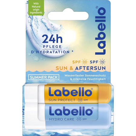 Labello stick à lèvres Sun SPF 50 & Hydro SPF 15 coffret mix été (2x4,8 g), 9,6 g
