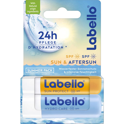 Labello Lippenpflegestift Sun LSF 50 & Hydro LSF 15 Sommer-Set (2x 4,8 g), 9,6 g