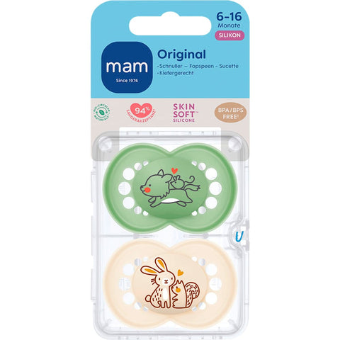 MAM Schnuller Original Silikon, grün/beige, 6-16 Monate, 2 Stück