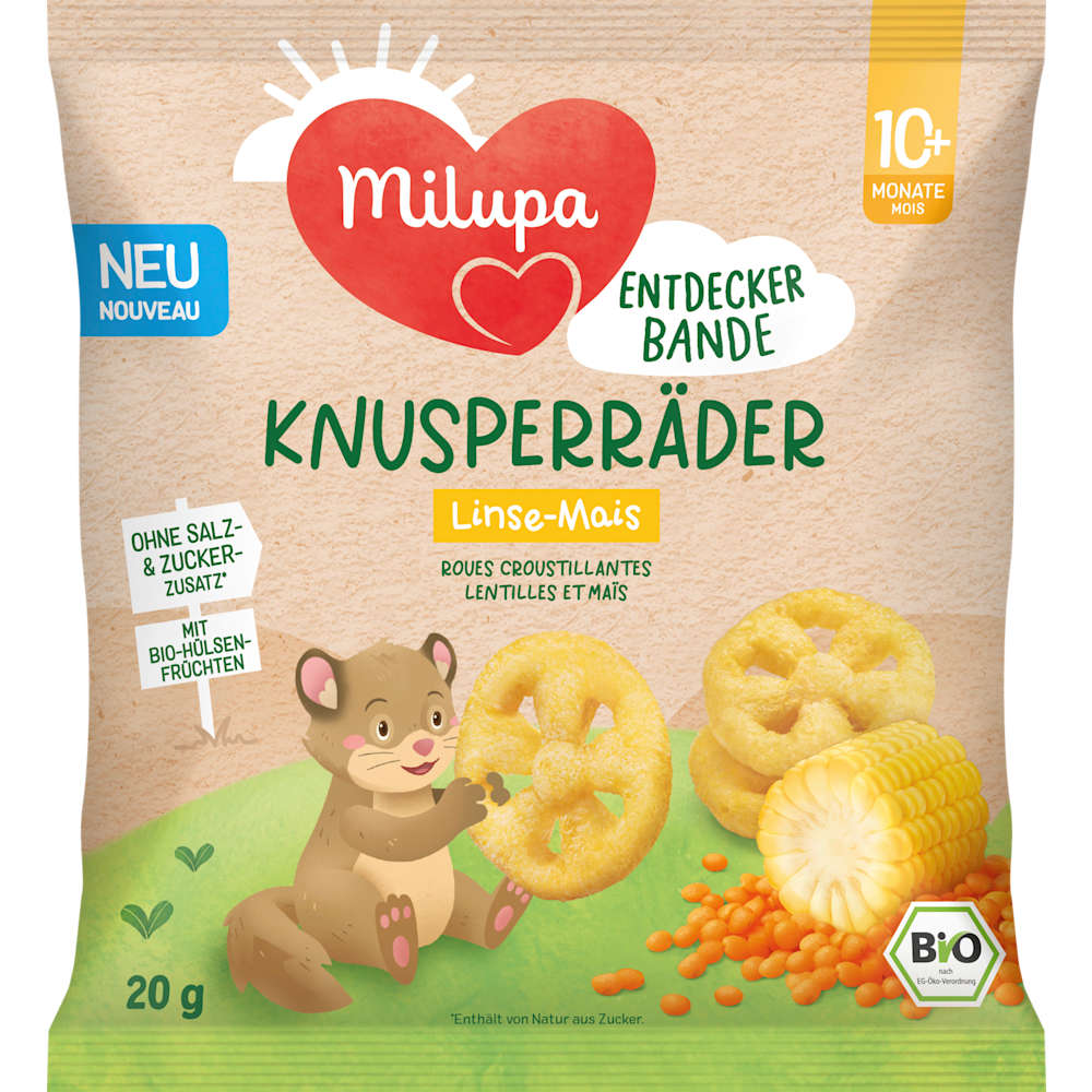 Milupa Snack bébé roues croustillantes lentilles-maïs dès 10+ mois (20 g)