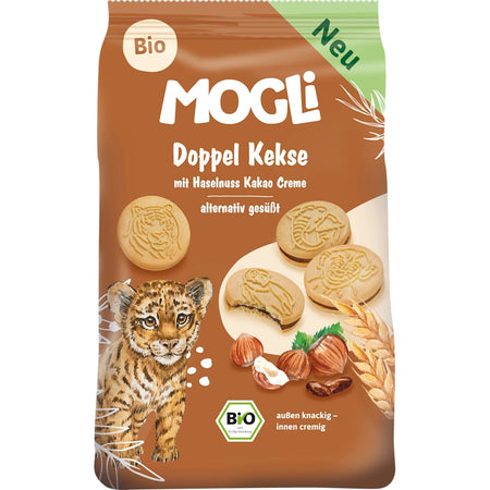 MOGLi biscuits pour enfants double biscuit fourré noisette-cacao dès 3 ans (95 g)