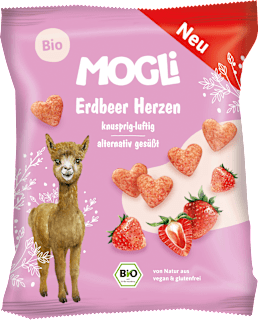 MOGLi Snack pour enfants cœurs à la fraise dès 3 ans (30 g)