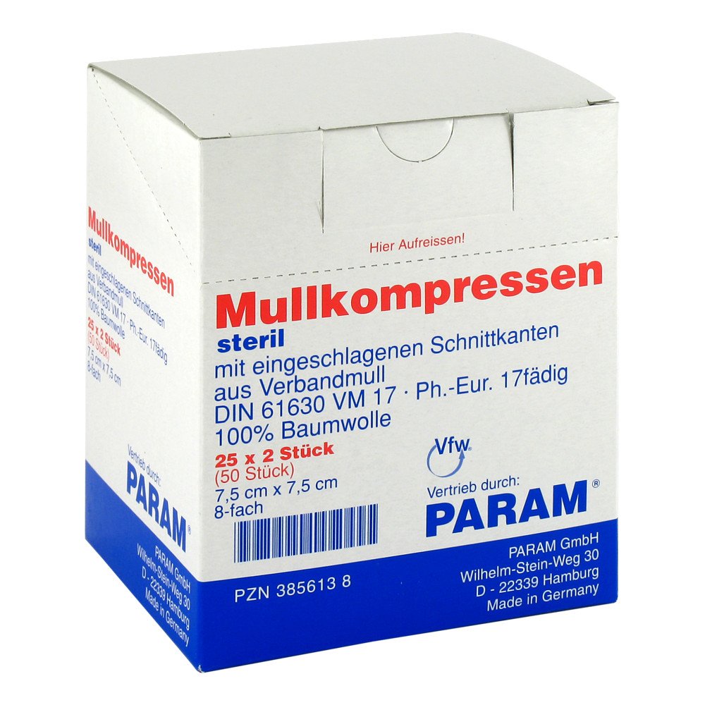 Param Compresses de gaze 7,5x7,5 cm 8 plis stériles (25x2 pièces)
