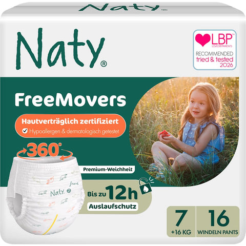 Naty FreeMovers baby pants size 7 (16+ kg), 16 pieces