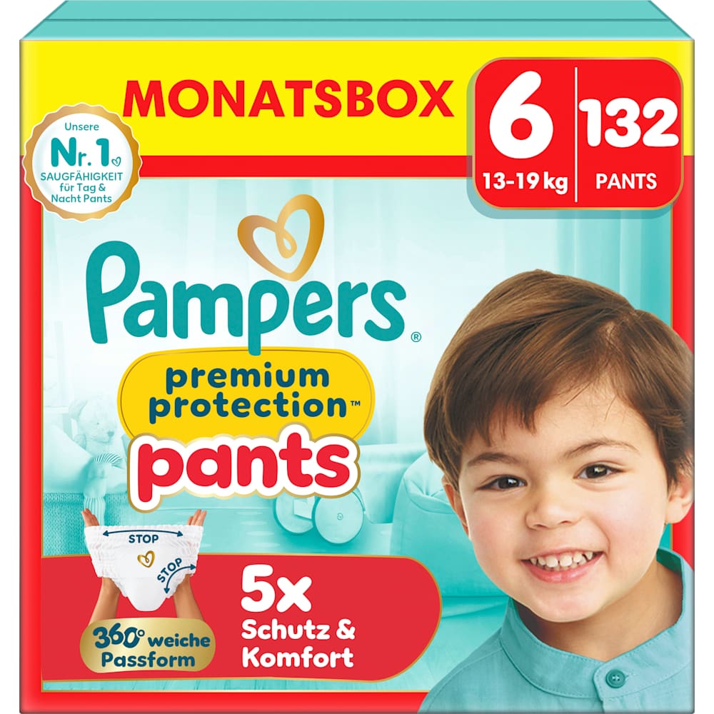 Pampers Premium Protection Baby Pants taille 6 Extra Large (13-19 kg), boîte mensuelle (132 pièces)