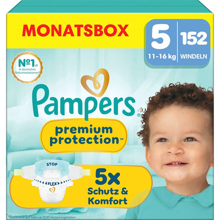 Pampers premium protection couches taille 5 Junior (11-16 kg) boîte mensuelle (152 pièces)