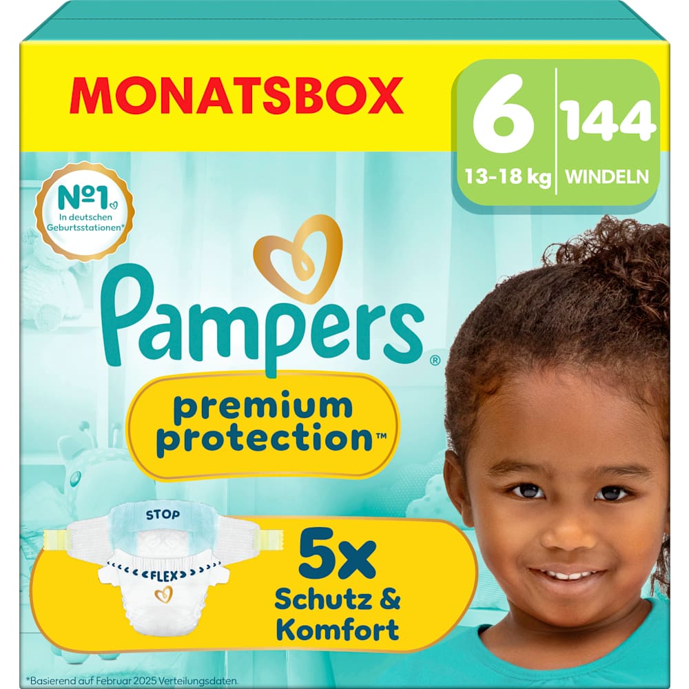Pampers Premium Protection couches taille 6 extra large (13+ kg) - boîte mensuelle (144 pièces)