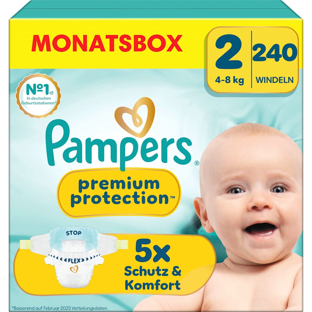Pampers Premium Protection couches New Baby taille 2 mini (4-8 kg) boîte mensuelle (240 pièces)