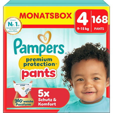 Pampers Premium Protection couches-culottes taille 4 Maxi (9-15 kg) – pack mensuel (168 pièces)