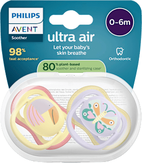 PHILIPS AVENT Tétine ultra air silicone, jaune/violet, 0-6 mois, 2 pièces