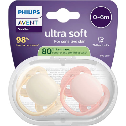 PHILIPS AVENT Ultra-soft Silikonschnuller, beige/rosa, 0-6 Monate, 2 Stück