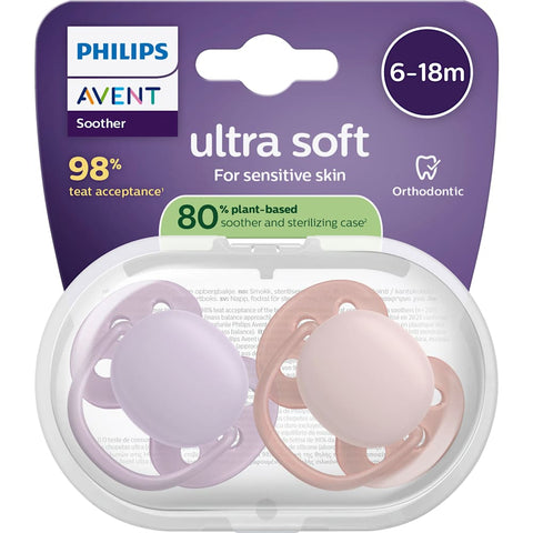 PHILIPS AVENT tétine ultra soft en silicone, lilas/rose, 6-18 mois, 2 pièces