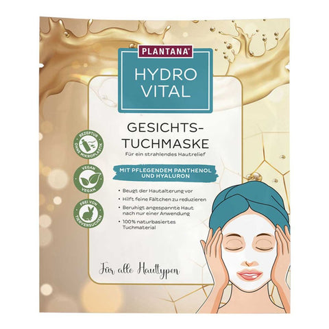 PLANTANA Hydro Vital Gesichts-Tuchmaske mit Panthenol und Hyaluronsäure (1 Stück)