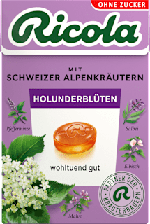 Ricola Bonbons à la fleur de sureau, sans sucre, en boîte de poche (50 g)