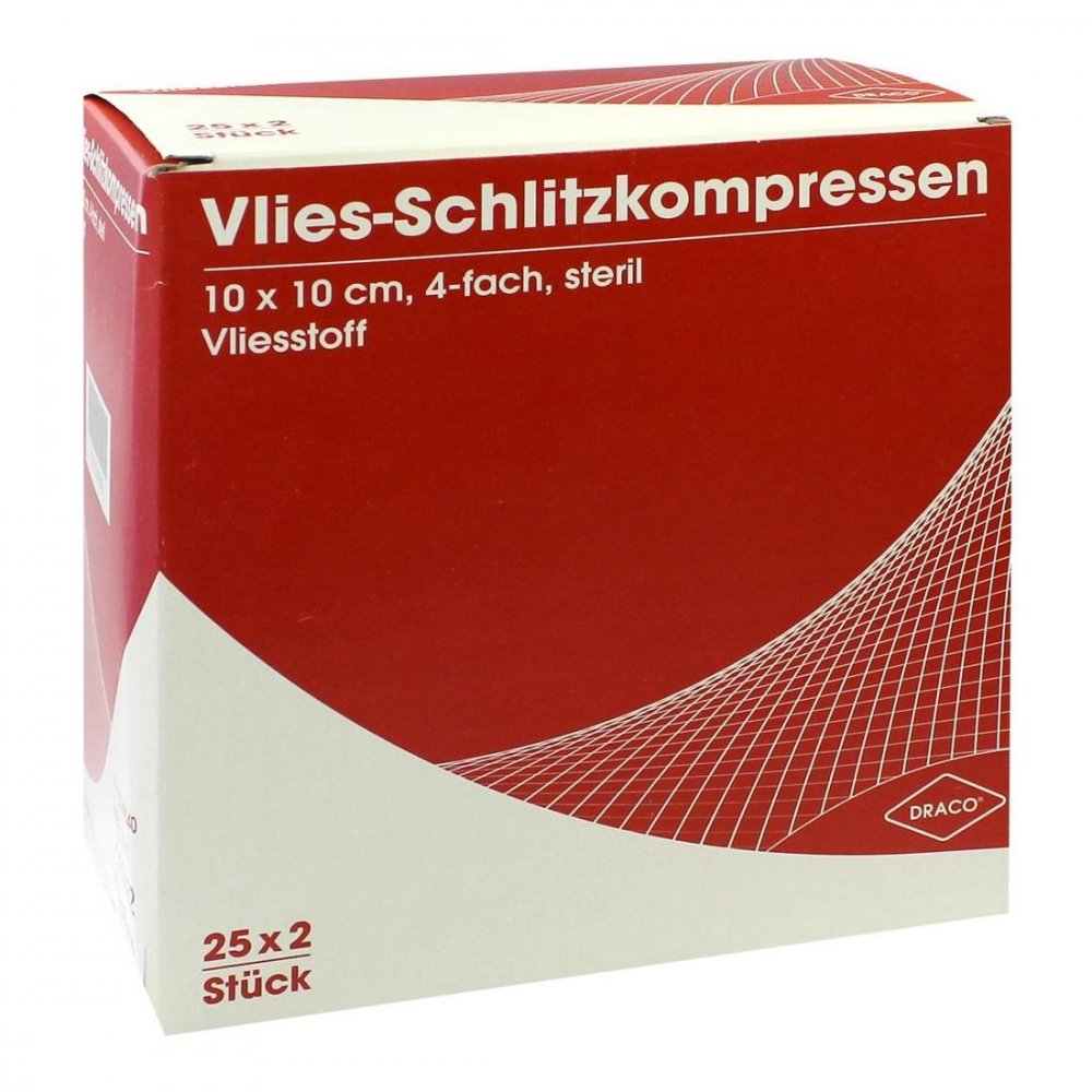 Dr. Ausbüttel Compresses fendues en non-tissé 10x10 cm, 4 plis, stériles (25x2 pièces)