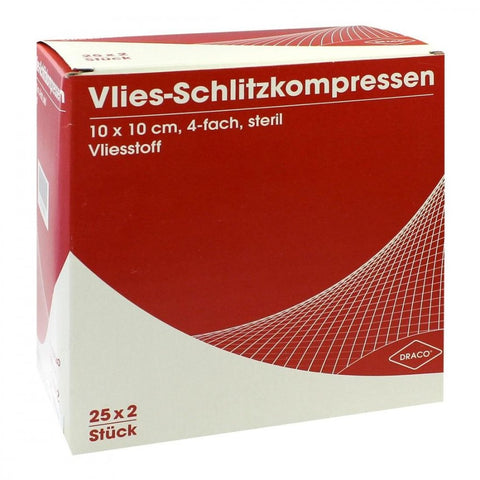 Dr. Ausbüttel Non-woven split swabs 10x10 cm, 4-ply, sterile (25x2 pieces)