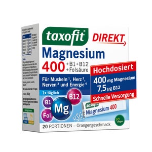 taxofit Magnesium 400 + B1 + B6 + B12 + Folsäure 800 Direkt-Granulat (20 Beutel, 40 g)