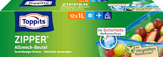 Toppits Zipper sachets tout usage (1 L, 12 pièces)