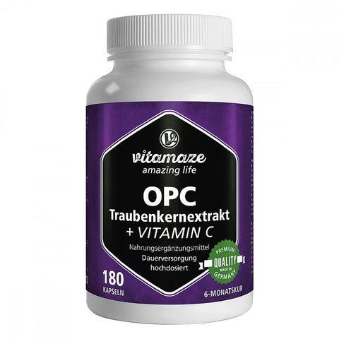 Vitamaze OPC Traubenkernextrakt hochdosiert + Vitamin C (180 Kapseln)
