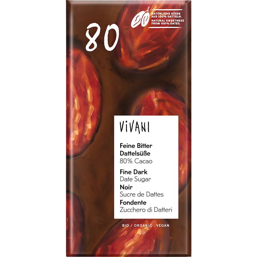 Vivani Chocolat fin amer sucré aux dattes 80% (80 g)